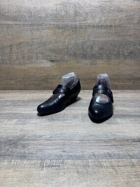 Ziera Kumfs Black Leather Mary Jane Wedge Heels Women's Size EU 38.5